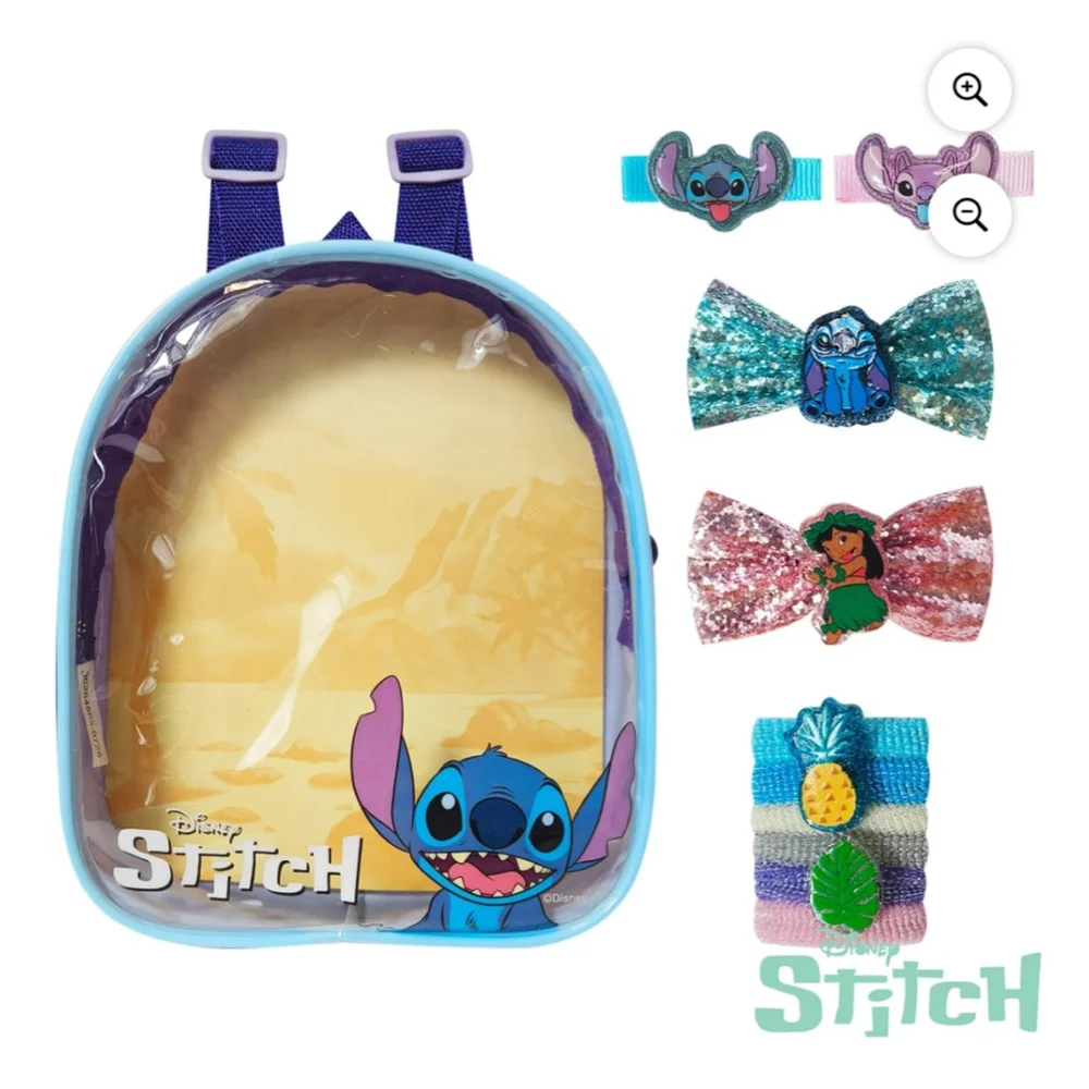 NEW Girls Disney Stitch Hair Accessories Set One Size Blue Pink